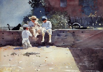 two boys singing Painting - Boys and Kitten Realism painter Winslow Homer